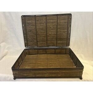 Vintage Bamboo And Metal Storage Box